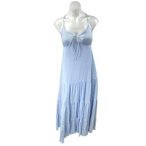 Honey Mango Blue Sleeveless Cutout Tiered Cami Camisole Midi Tank Dress Size L